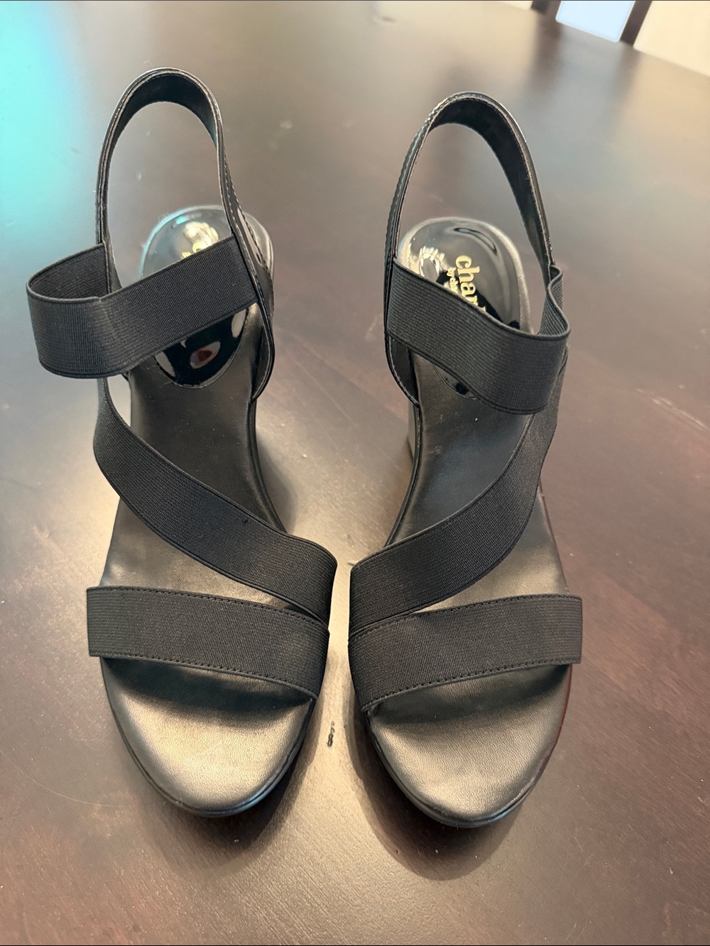 Charles By Charles David Black Elastic Strap Heeled Sandals